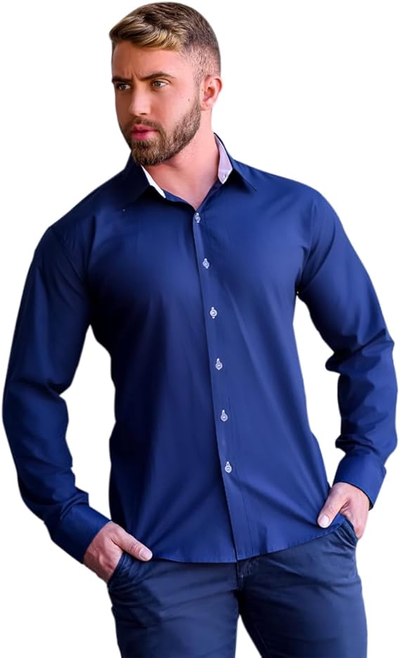 Camisa Social Manga Longa Masculina Lisa Slim