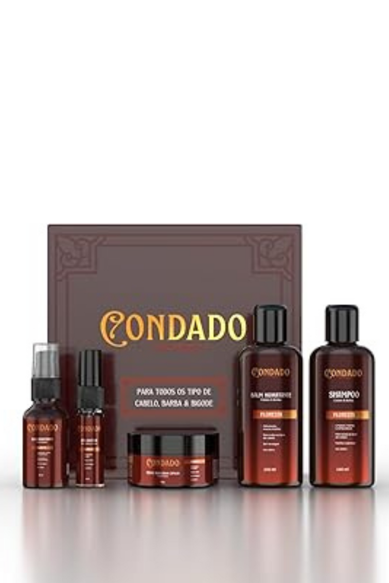 Kit Barba Cabelo e Bigode Amadeirado Floresta Condado 5 Itens